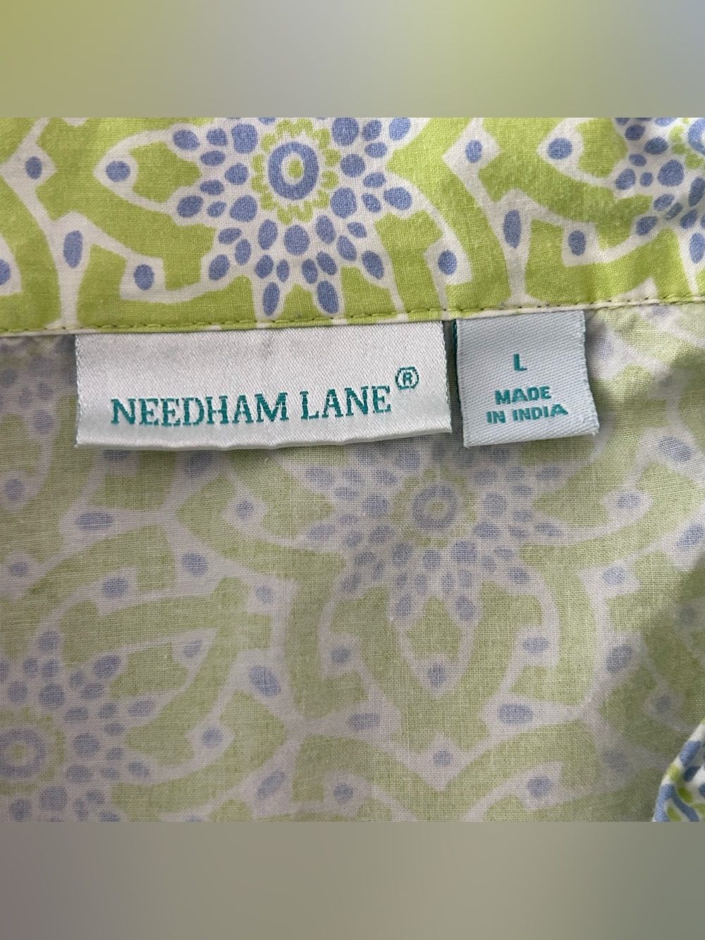 Needham Lane 100% Cotton Pajama Set Women’s L Shorts & Shirt Green Blue Print - Picture 9 of 11